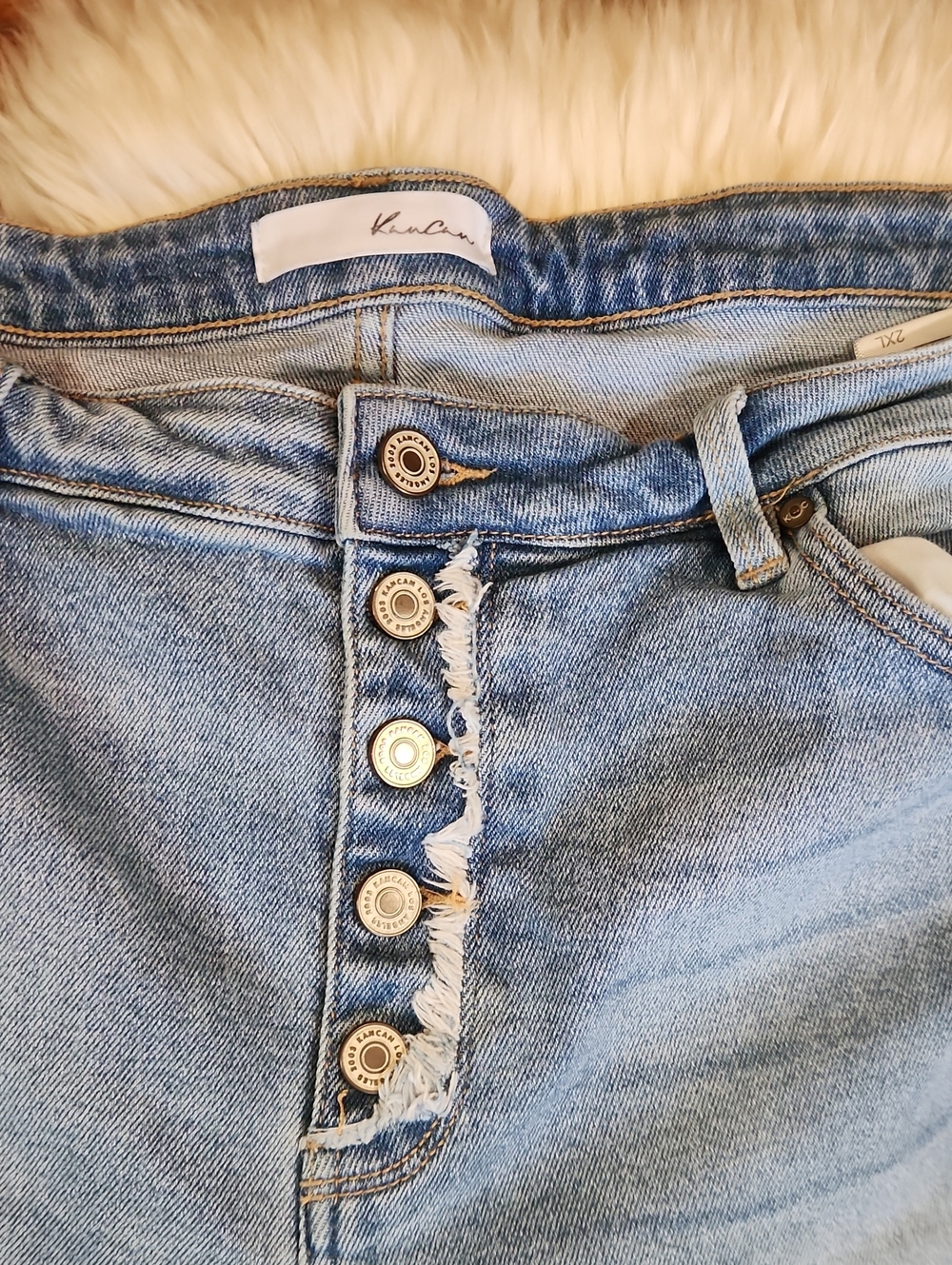 Kancan Light Blue Button Fly Distressed Womens Jeans - Picture 2 of 4
